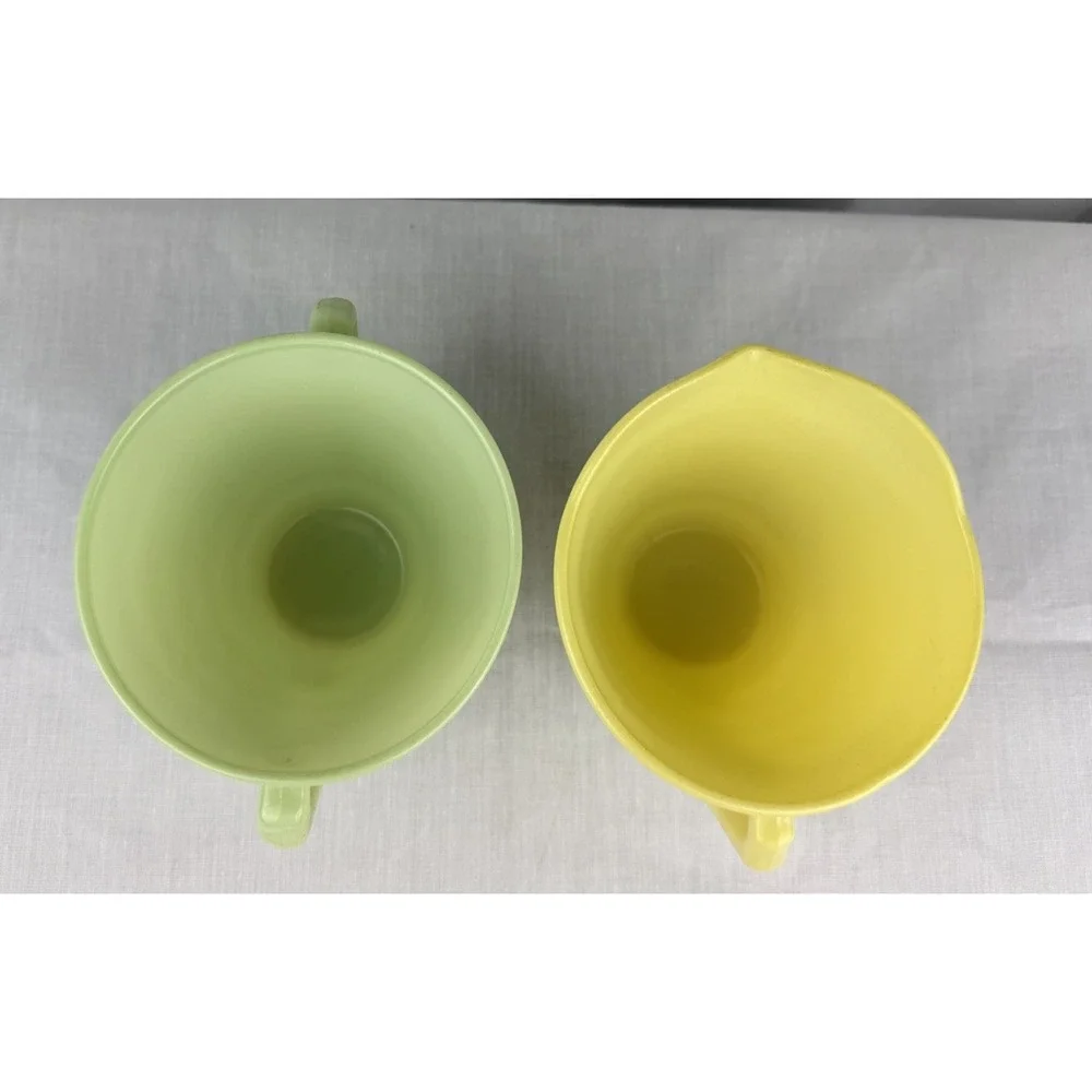 MCM Hazel Atlas Cream & Sugar Bowl Set Moderntone Pastel Platonite Yellow Green